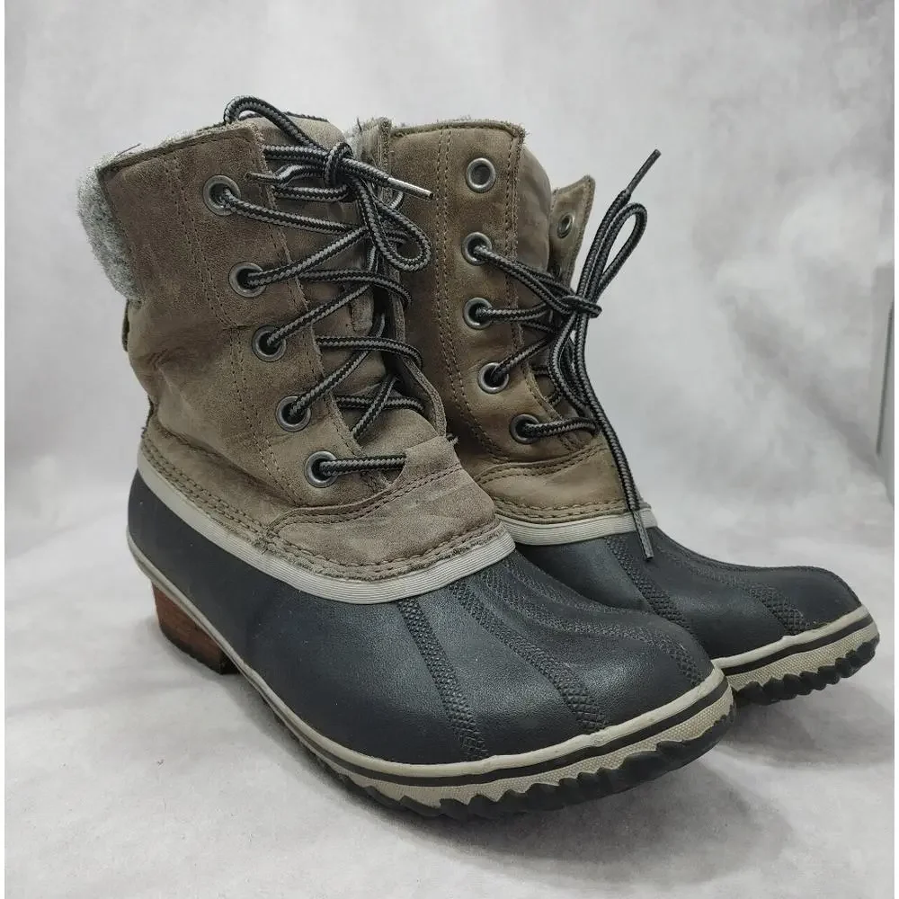 Sorel Womens Slimpack Lace II Snow Boots Quarry Gray‎ Black Waterproof Size 10.5